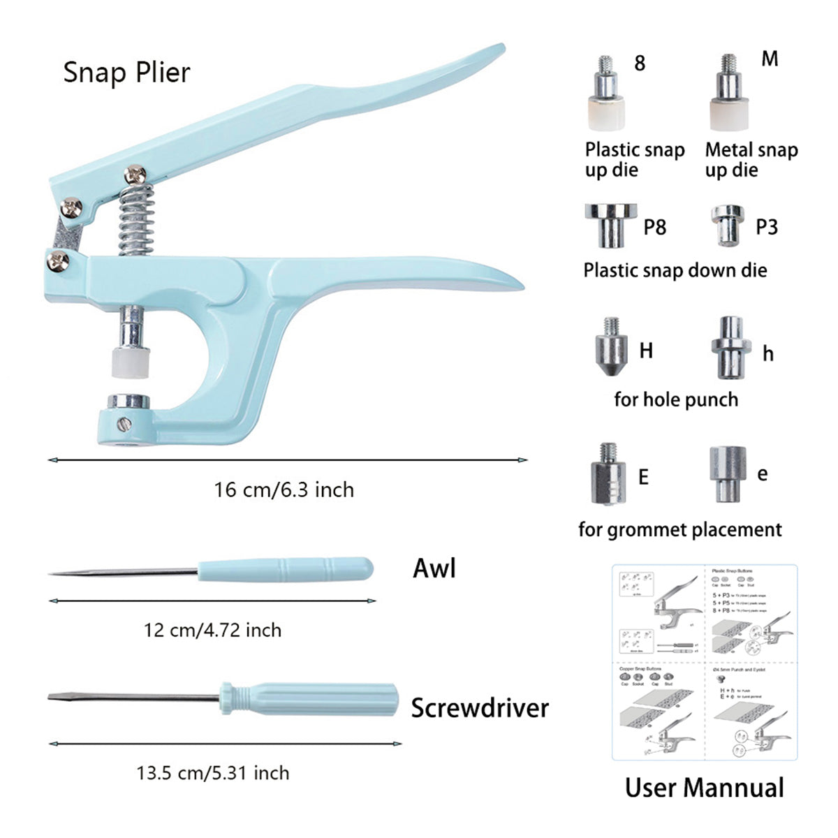 Plastic Snap Fastener Kit, Plastic and Metal Snap Buttons with Snaps Pliers Set, 270 Sets Plastic and Metal Snap Buttons for Sewing and Crafting