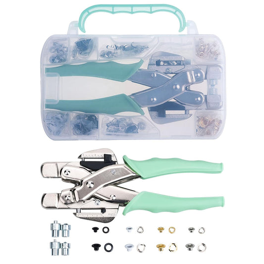 1/8" & 3/16" Grommet Tool Kit, All-in-one Eyelet Press Pliers kit with 160 Metal Eyelet Grommets for Hole Punch