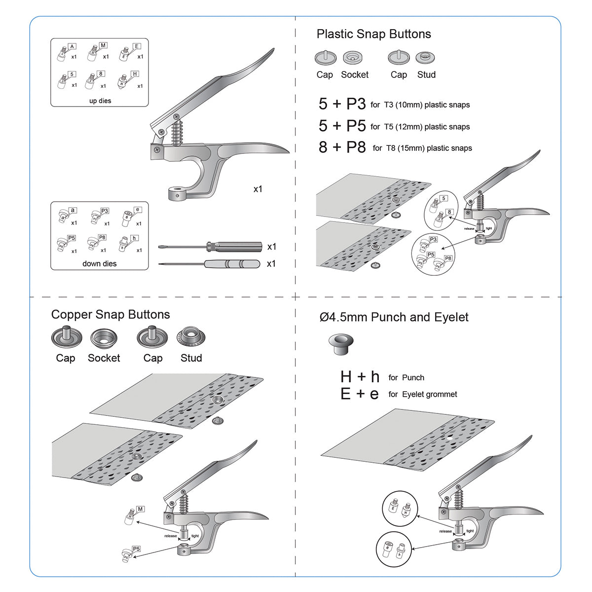 Plastic Snap Fastener Kit, Plastic and Metal Snap Buttons with Snaps Pliers Set, 270 Sets Plastic and Metal Snap Buttons for Sewing and Crafting